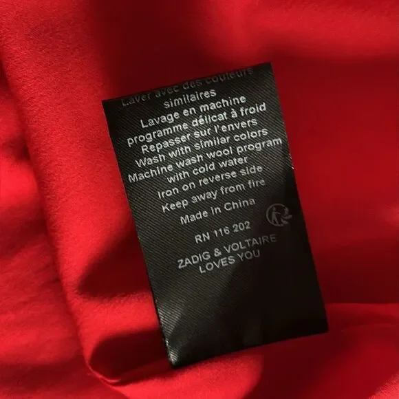 Zadig & Voltaire Joslin Daisy Red Silk Floral Skirt Size 40EU/8US Lace Trim Boho - Picture 12 of 13